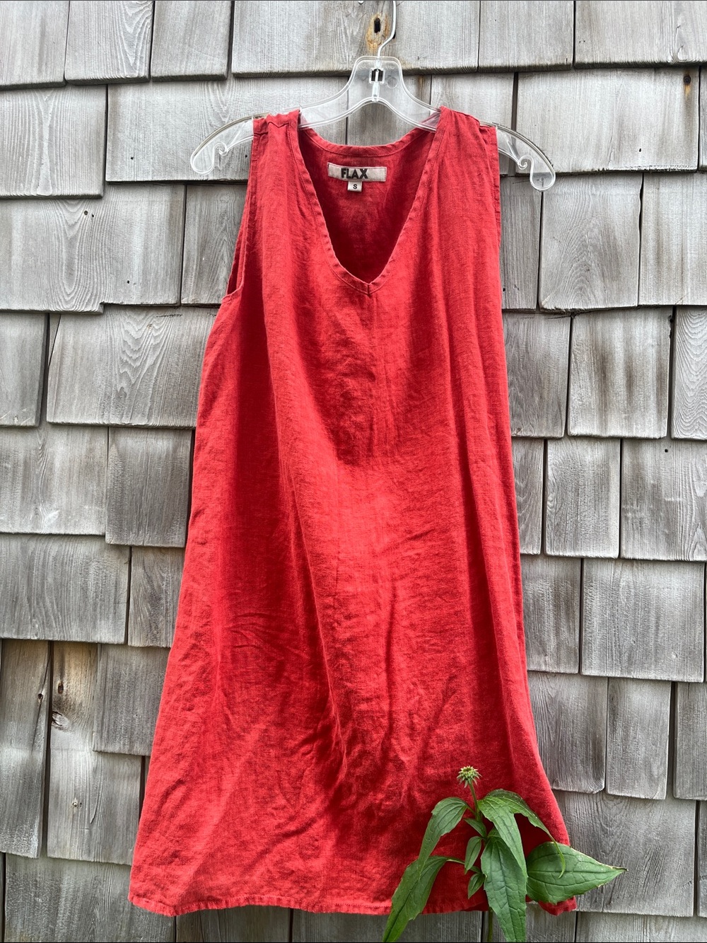 Flax Red Linen V-Neck Midi Dress